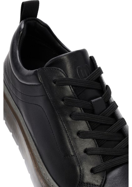 Erkek Siyah Bağcıklı Deri Sneaker 24WFD692618