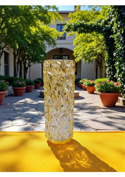 Vazo Kıristal Gold Kabartma Desenli 23X8 Ebatı
