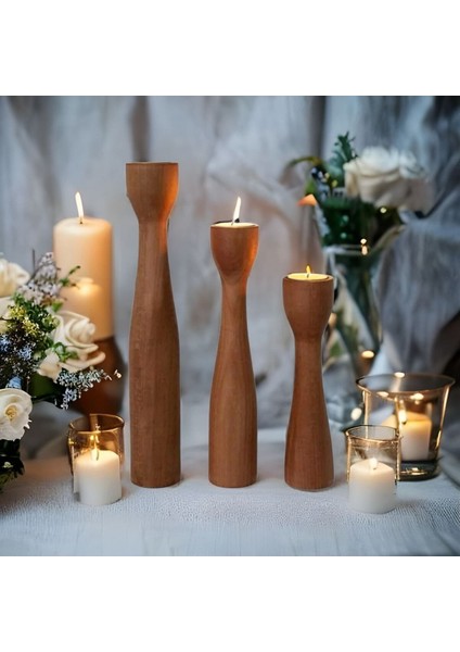 Ahşap Dekoratif Mumluk, Şamdan, Meşe, Gürgen, Kayın, Kahverengi, Şık ve Doğal Tasarım