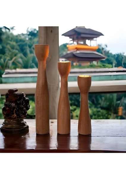 Ahşap Dekoratif Mumluk, Şamdan, Meşe, Gürgen, Kayın, Kahverengi, Şık ve Doğal Tasarım