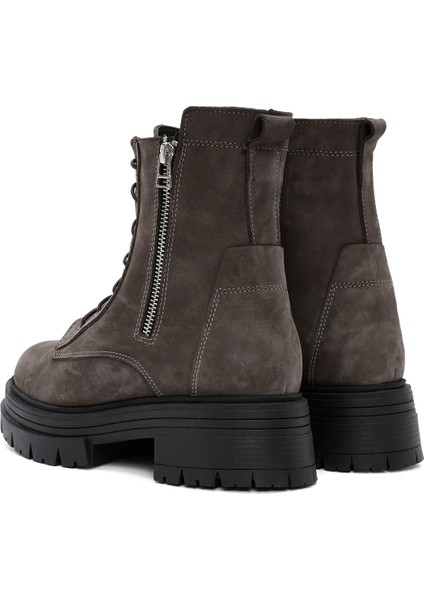 Kadın Vizon Bağcıklı Çift Fermuar Detaylı Kalın Tabanlı Nubuk Deri Postal Bot 24WFD1863V3