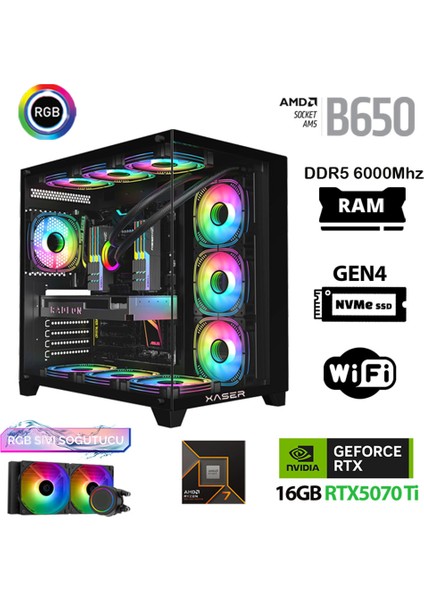 Velox X50 Ryzen 7 9700X 32GB Ddr5 Ram 1tb M.2 Nvme SSD 16GB RTX5070TI Masaüstü Oyuncu Bilgisayarı