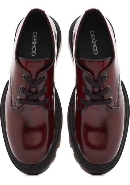 Kadın Bordo Bağcıklı Deri Oxford Ayakkabı 24Wfd236422