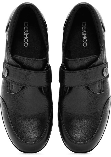 Kadın Siyah Bantlı Dolgu Topuklu Deri Comfort Ayakkabı 24WFD236718