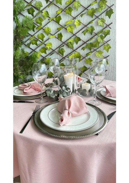 6'lı Pudra Pembe Keten Dokulu Kumaş Peçete, Leke Tutmaz, Şık ve Dayanıklı Set