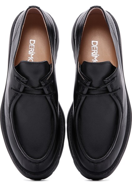 Kadın Siyah Bağcıklı Deri Maskülen Ayakkabı 24WFD290318