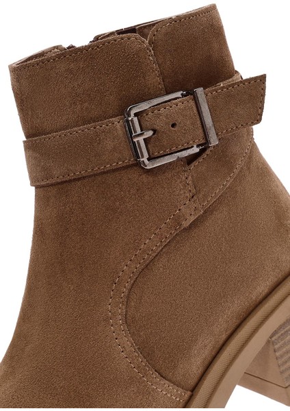 Kadın Kahverengi Fermuarlı Kalın Topuklu Süet Deri Bot 24Wfd237310