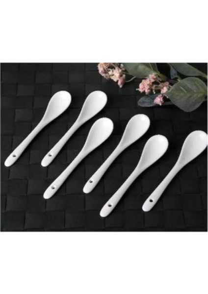 Beyaz 6'lı Porselen Kaşık Takımı, Çay, Kahve ve Şeker Için Şık Set