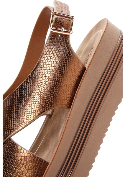 Kadın Bronz Kalın Tabanlı Metalik Sandalet 25SFE461432