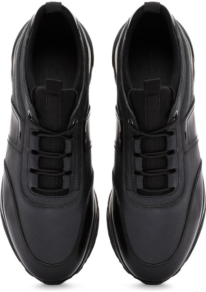 Erkek Siyah Bağcıklı Deri Casual Sneaker 24WFD722914