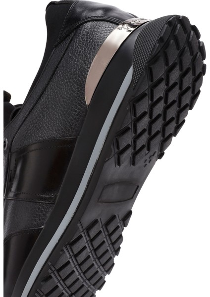 Erkek Siyah Bağcıklı Deri Casual Sneaker 24WFD722914