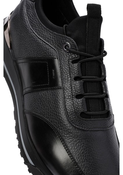 Erkek Siyah Bağcıklı Deri Casual Sneaker 24WFD722914