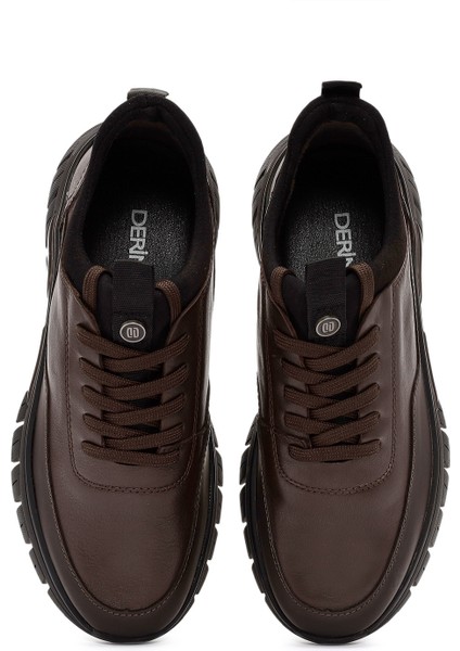 Erkek Kahverengi Bağcıklı Deri Sneaker 24WFD650618