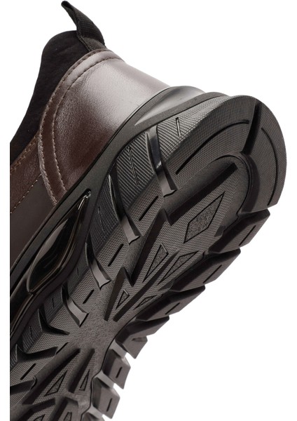Erkek Kahverengi Bağcıklı Deri Sneaker 24WFD650618