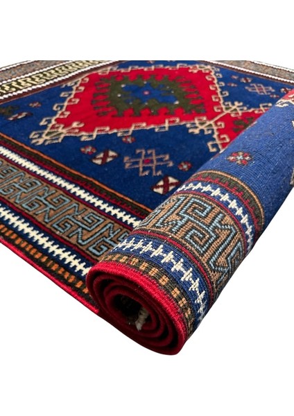 El Dokuma Sıfır Obruk Halısı 124X210 Lacivert Kırmızı Yün Halı modelleri