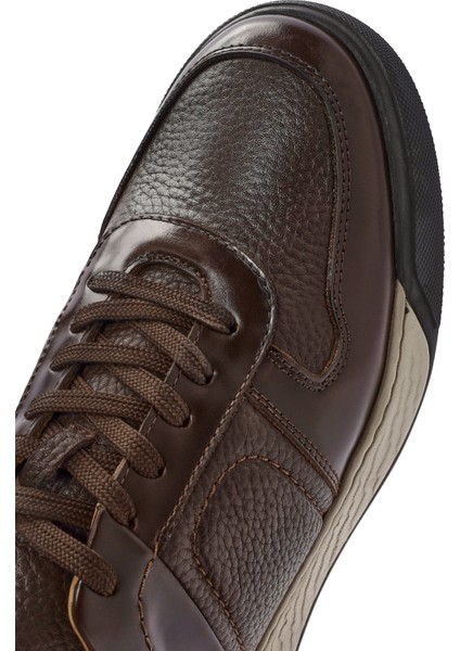Erkek Kahverengi Bağcıklı Deri Sneaker 24WFD722614
