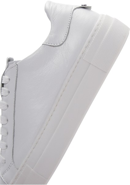 Kadın Beyaz Bağcıklı Deri Sneaker 24WFD290018