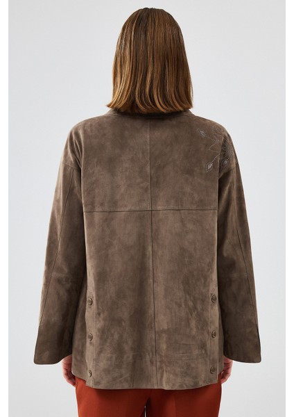 Jennifer Kadın Vizon Süet Deri Ceket 24WGD522810