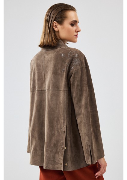 Jennifer Kadın Vizon Süet Deri Ceket 24WGD522810