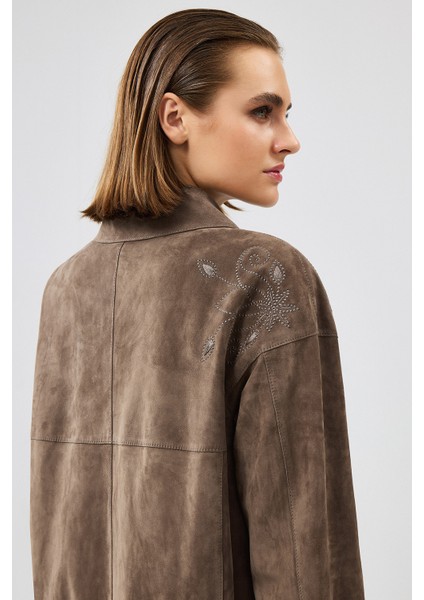 Jennifer Kadın Vizon Süet Deri Ceket 24WGD522810