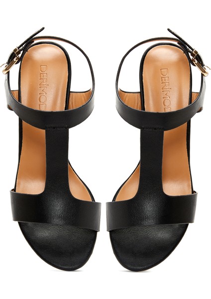 Kadın Siyah Bilekten Bantlı Kalın Topuklu Sandalet 25SFE462018