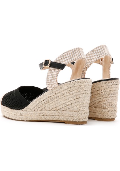 Kadın Siyah Bilekten Bantlı Dolgu Topuklu Espadril 25SFE49126F