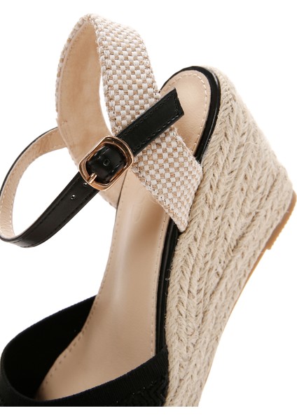 Kadın Siyah Bilekten Bantlı Dolgu Topuklu Espadril 25SFE49126F