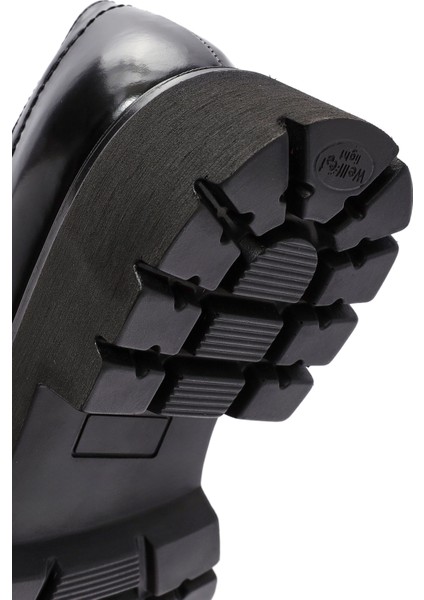 Kadın Siyah Bağcıklı Deri Oxford Ayakkabı 24WFD281322