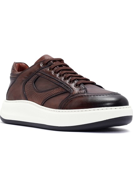 Erkek Kahverengi Bağcıklı Deri Sneaker 24Wfd724414
