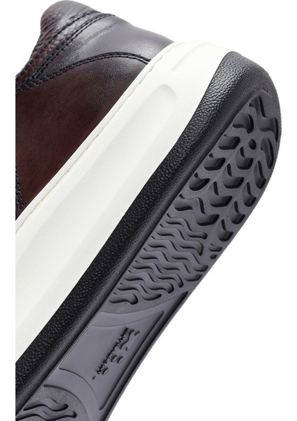 Erkek Kahverengi Bağcıklı Deri Sneaker 24Wfd724414