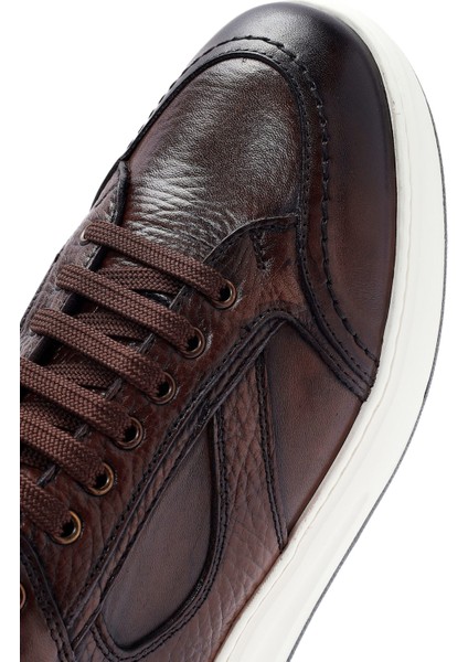 Erkek Kahverengi Bağcıklı Deri Sneaker 24Wfd724414