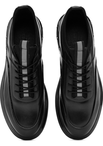 Erkek Siyah Bağcıklı Deri Casual Sneaker 24Wfd7225Ft