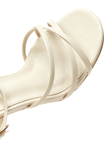 Kadın Bej Bilekten Bağlamalı Yüksek Kalın Topuklu Sandalet 25SFE450518