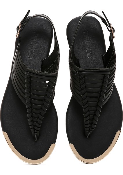 Kadın Siyah Arkadan Bantlı Parmak Arası Sandalet 25SFE490918