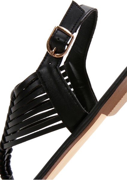 Kadın Siyah Arkadan Bantlı Parmak Arası Sandalet 25SFE490918