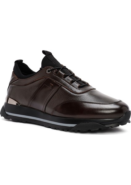 Erkek Kahverengi Bağcıklı Deri Casual Sneaker 24WFD722914
