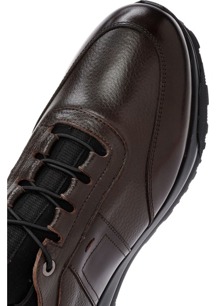 Erkek Kahverengi Bağcıklı Deri Casual Sneaker 24WFD722914