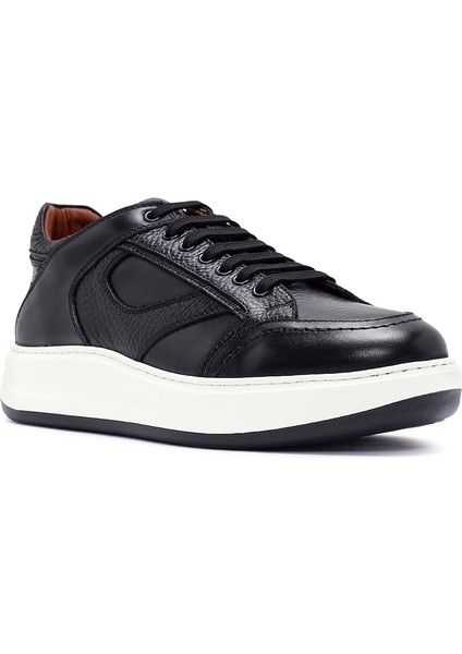 Erkek Siyah Bağcıklı Deri Sneaker 24Wfd724414