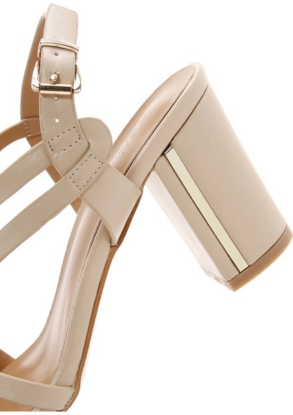 Kadın Bej Bilekten Bantlı Kalın Topuklu Sandalet 25SFE462118