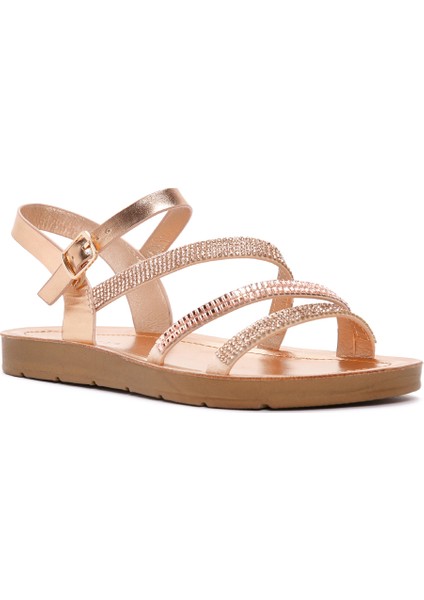 Kadın Pembe Arkadan Bantlı Taşlı Sandalet 25SFE461214