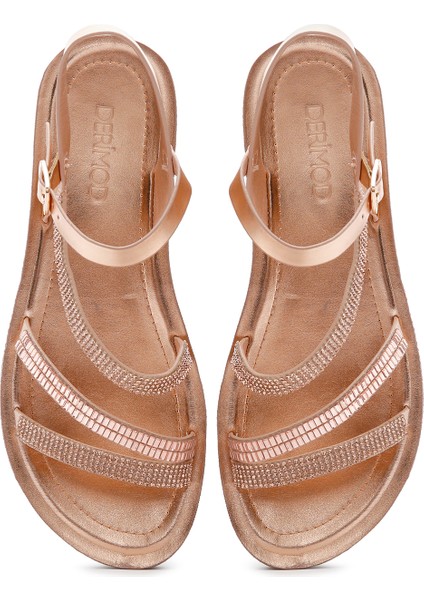 Kadın Pembe Arkadan Bantlı Taşlı Sandalet 25SFE461214