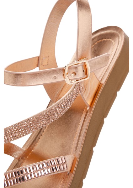 Kadın Pembe Arkadan Bantlı Taşlı Sandalet 25SFE461214