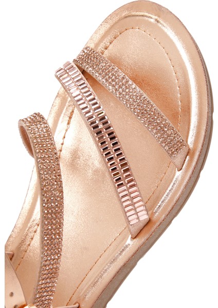 Kadın Pembe Arkadan Bantlı Taşlı Sandalet 25SFE461214