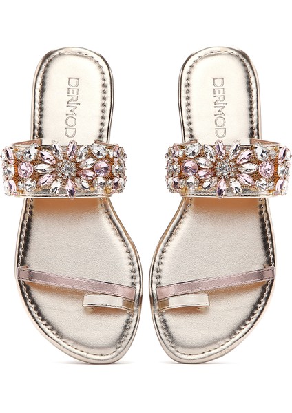 Kadın Altın Taşlı Parmak Arası Terlik 25SFE450014