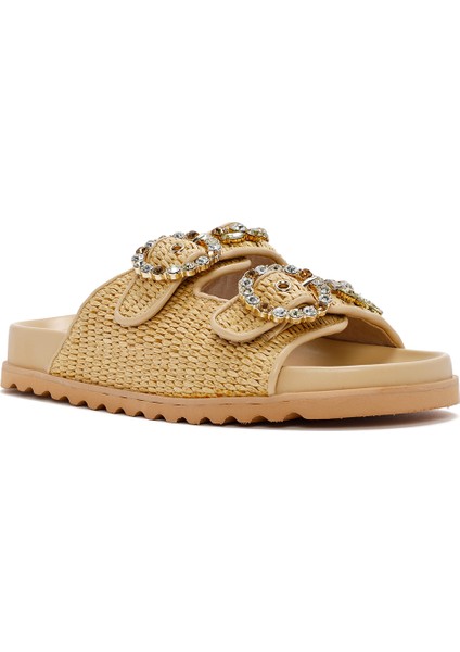 Kadın Bej Hasır Taşlı Terlik 25SFD4403M7