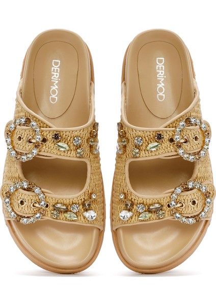 Kadın Bej Hasır Taşlı Terlik 25SFD4403M7