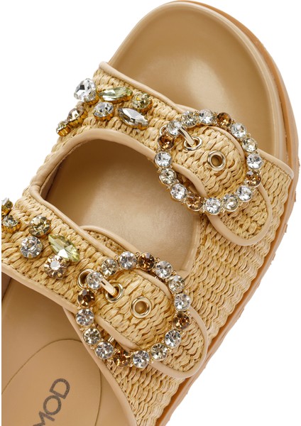 Kadın Bej Hasır Taşlı Terlik 25SFD4403M7