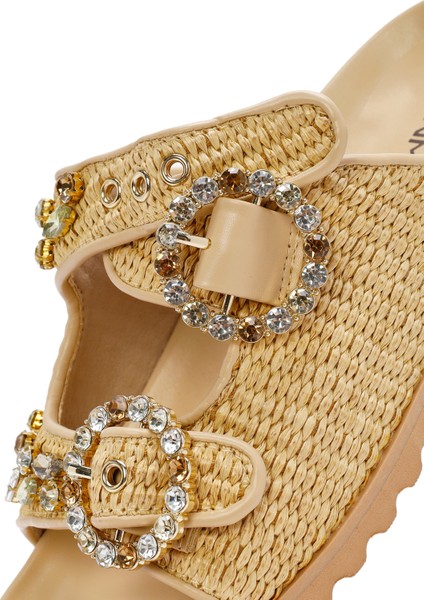 Kadın Bej Hasır Taşlı Terlik 25SFD4403M7