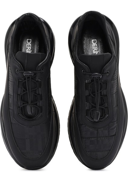 Erkek Siyah Bağcıklı Deri Casual Sneaker 24WFD642614