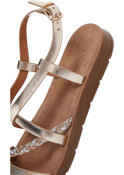 Kadın Altın Örgü Detaylı Sandalet 25SFE461114